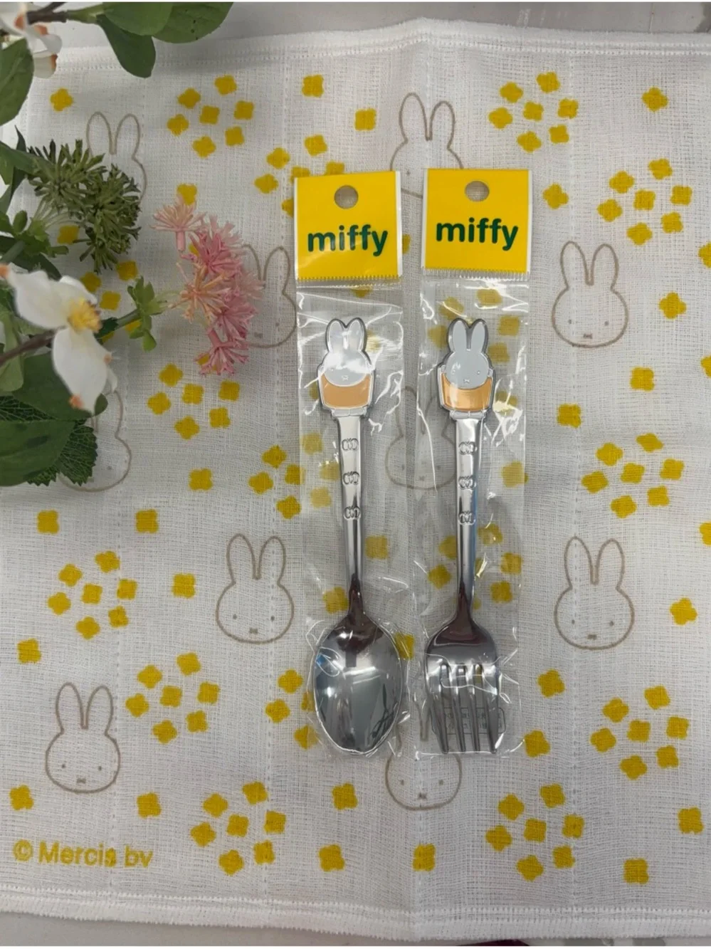Miffy Kids Stainless Steel Spoon & Fork Set with Yellow Miffy Accents